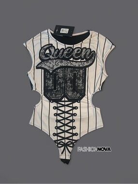 Fashion Nova Black and White Lace Bodysuit